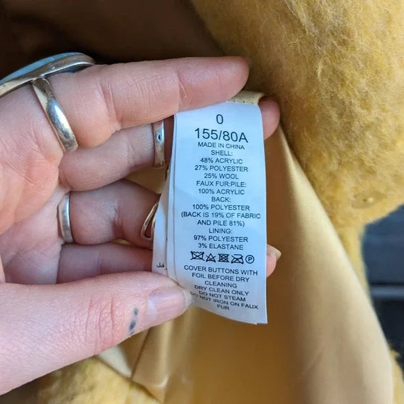 Retro 70s style Groovy Yellow Wool Yellow Penny Lane Jacket Shag Trench Coat - Picture 9 of 9